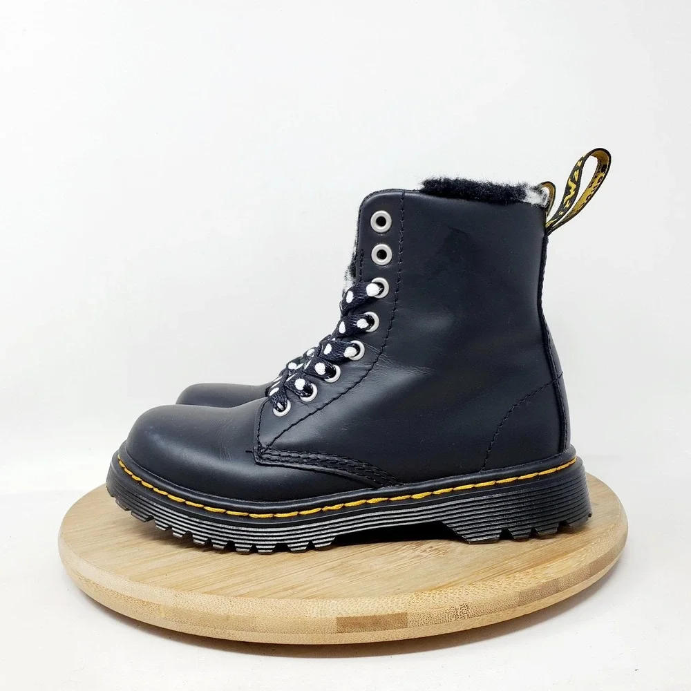 Dr Martens Serena Boots Kids 11 Black Lined Polka Dot Zip 8 Eye Boys Girls Shoes